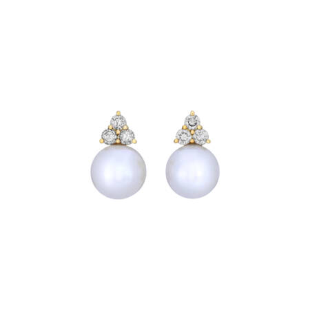 Pearls And Diamonds Stud Earrings - Σκουλαρίκια με Μαργαριτάρια και Διαμάντια