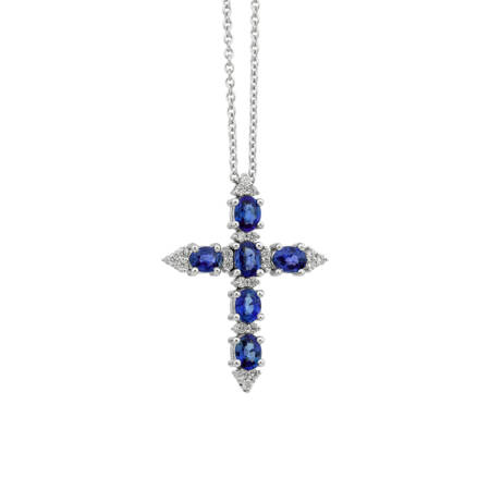 Diamond and Blue Sapphire Cross - Σταυρός με Διαμάντια και Μπλε Ζαφείρια