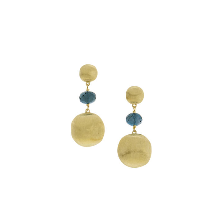 Marco Bicego Africa18K Yellow Gold Blue Topaz Short Drop Earrings - Marco Bicego Africa Σκουλαρίκια από Χρυσό 18K και London Μπλε Τοπάζι