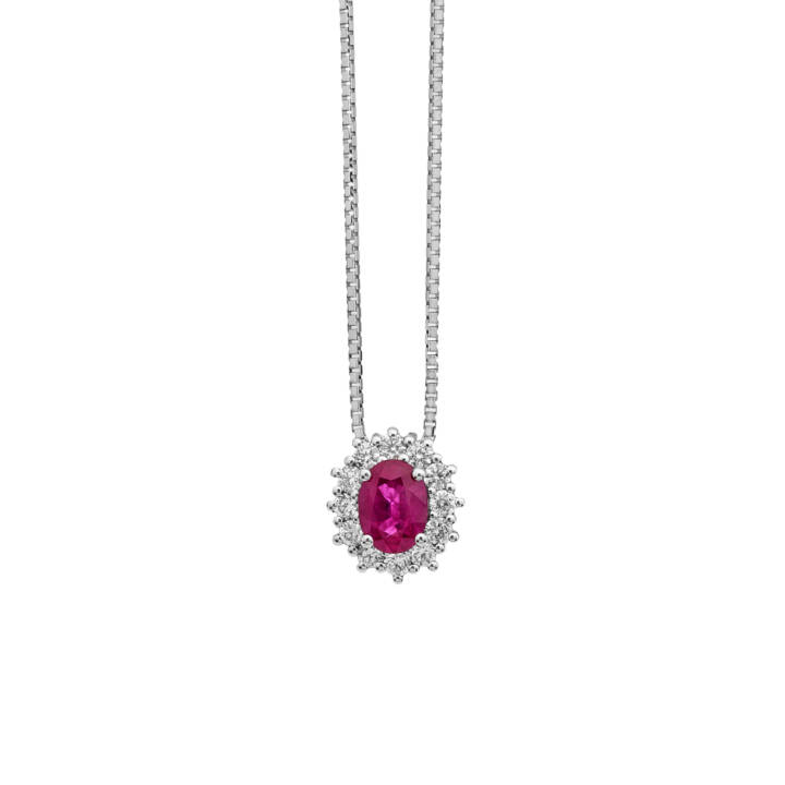 White Gold Diamond and Ruby Pendant