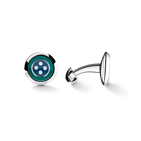 Cufflink Enamel Button Blue Green