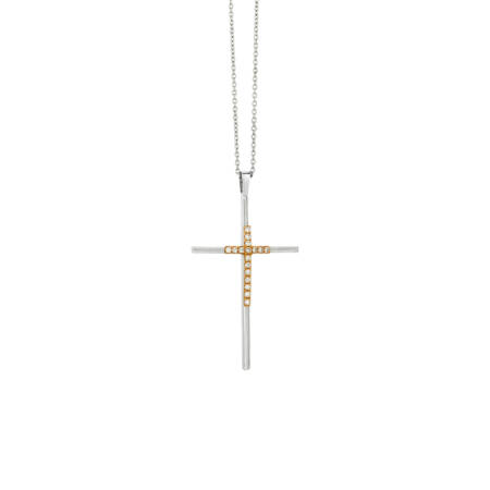 Diamond Cross with White and Rose Gold Διαμαντένιος Σταυρός σε Λευκό και Ροζ Χρυσό