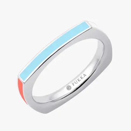 Bauhaus Square Ring Riva Blue Nordic White Silk Coral W